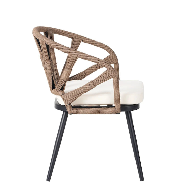 Outdoor Patio Iron Dining with Acacia Wood Armrest