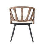 Outdoor Patio Iron Dining with Acacia Wood Armrest
