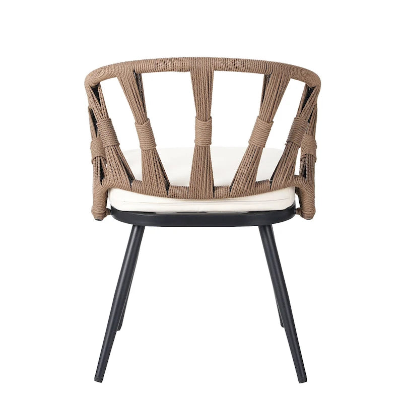 Outdoor Patio Iron Dining with Acacia Wood Armrest