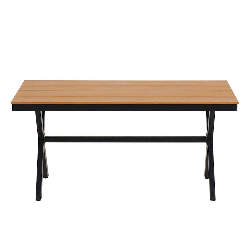Outdoor Patio Iron Dining with Acacia Wood Armrest