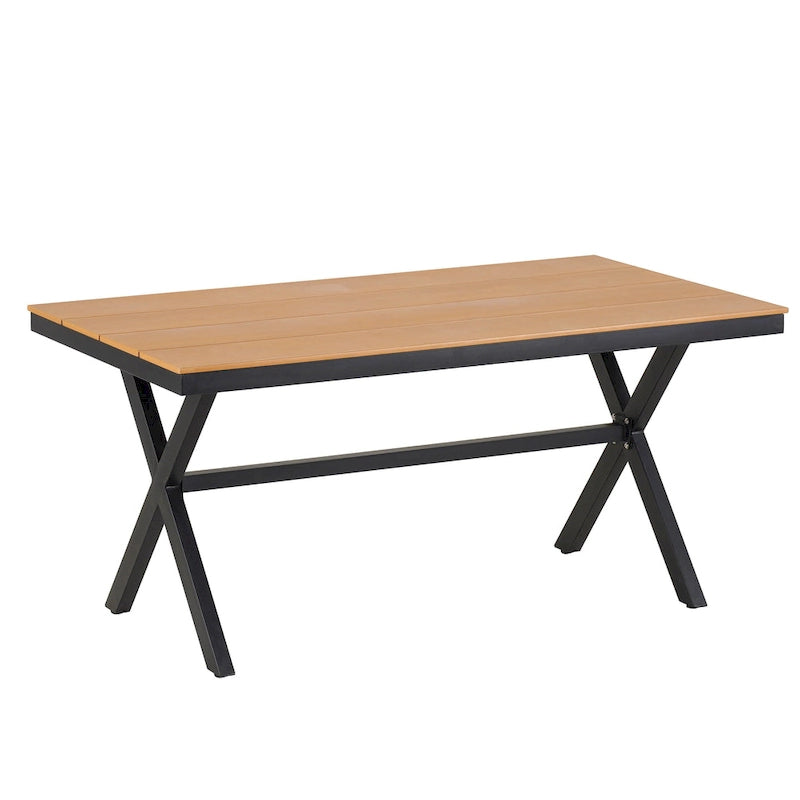 Outdoor Patio Iron Dining with Acacia Wood Armrest