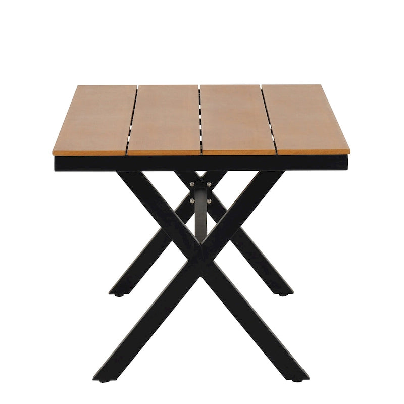 Outdoor Patio Iron Dining with Acacia Wood Armrest