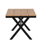 Outdoor Patio Iron Dining with Acacia Wood Armrest