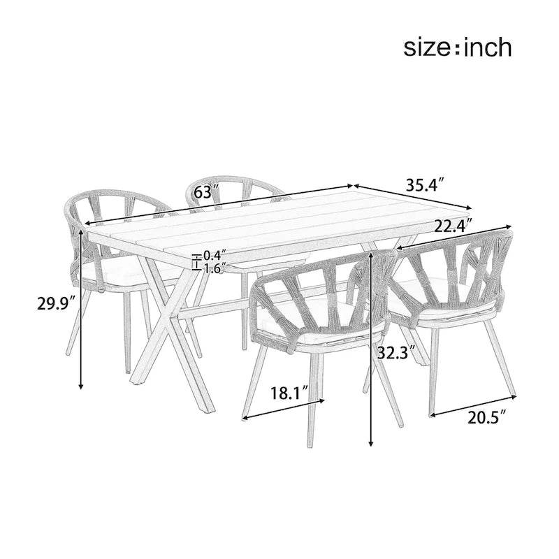 Outdoor Patio Iron Dining with Acacia Wood Armrest
