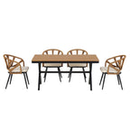Outdoor Patio Iron Dining with Acacia Wood Armrest