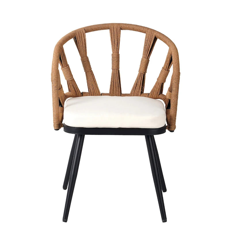 Outdoor Patio Iron Dining with Acacia Wood Armrest