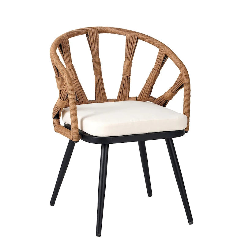 Outdoor Patio Iron Dining with Acacia Wood Armrest