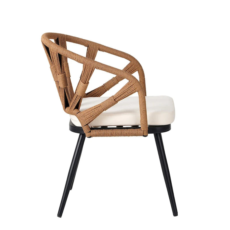 Outdoor Patio Iron Dining with Acacia Wood Armrest