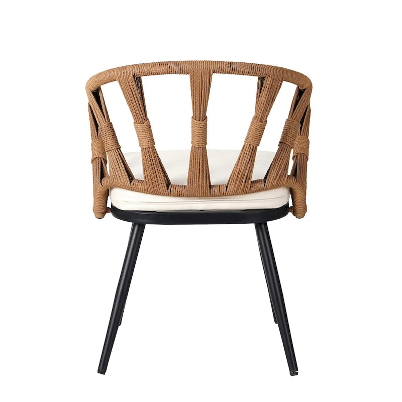 Outdoor Patio Iron Dining with Acacia Wood Armrest