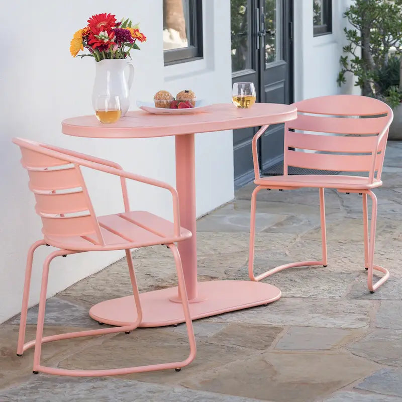 Outdoor Modern Dining Table Chairs Set of 3 Oval Table Coffee Table Poolside Table with 2 Arm Chairs Patio Dining Set