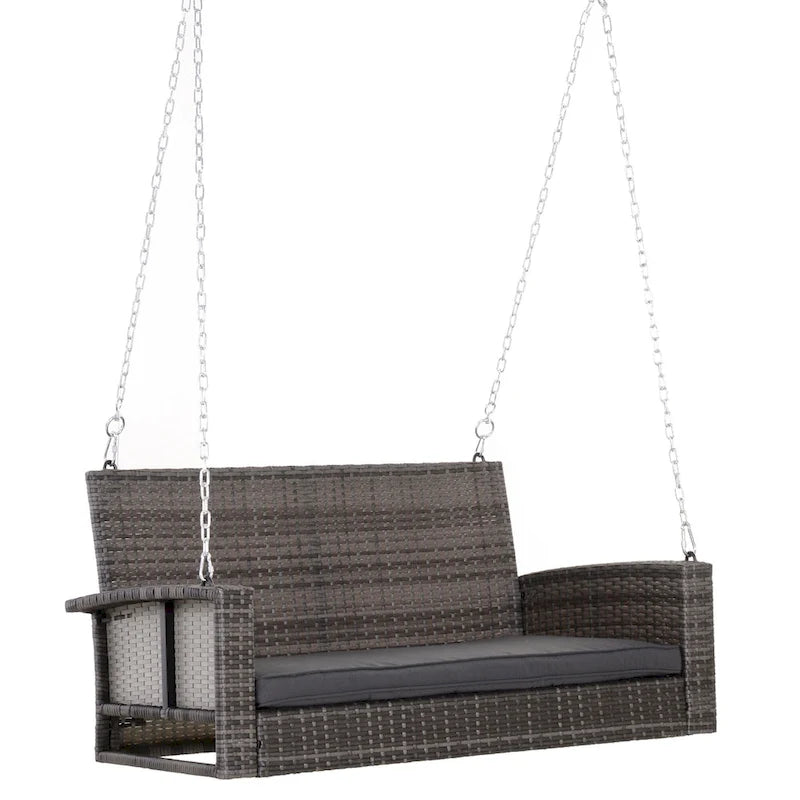 2 Person Wicker Hanging Swing Bench, Front Porch Swing Outdoor Chair with Cushions 550 lbs, Weight Capacity for Backyard, Garden