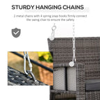 2 Person Wicker Hanging Swing Bench, Front Porch Swing Outdoor Chair with Cushions 550 lbs, Weight Capacity for Backyard, Garden