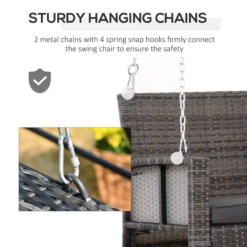 2 Person Wicker Hanging Swing Bench, Front Porch Swing Outdoor Chair with Cushions 550 lbs, Weight Capacity for Backyard, Garden