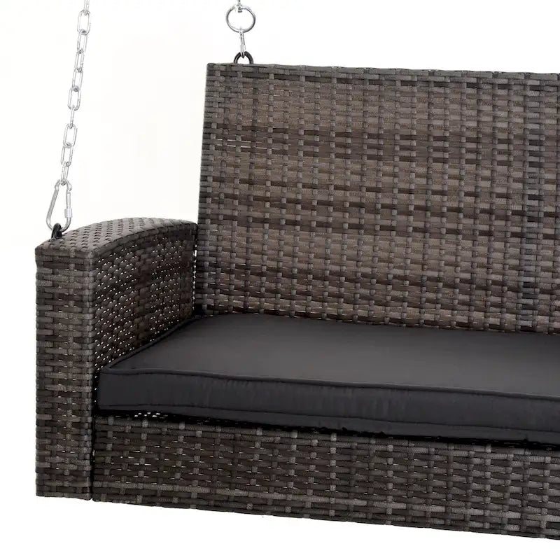 2 Person Wicker Hanging Swing Bench, Front Porch Swing Outdoor Chair with Cushions 550 lbs, Weight Capacity for Backyard, Garden