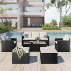 6 Piece Outdoor Patio Furniture Set, All-Weather Wicker Rattan Sectional Sofa Set with 2 Chairs, Ottomans and Coffee Table