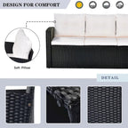 6 Piece Outdoor Patio Furniture Set, All-Weather Wicker Rattan Sectional Sofa Set with 2 Chairs, Ottomans and Coffee Table