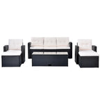 6 Piece Outdoor Patio Furniture Set, All-Weather Wicker Rattan Sectional Sofa Set with 2 Chairs, Ottomans and Coffee Table