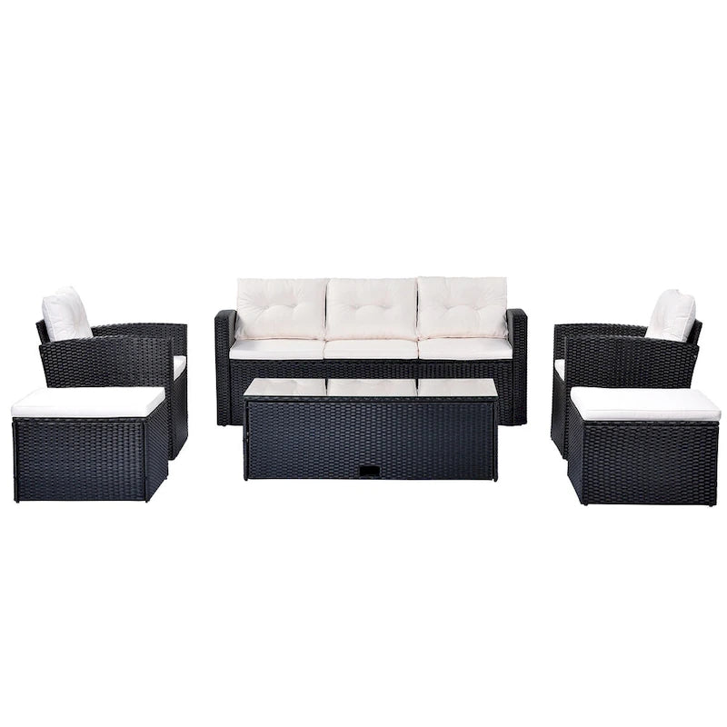 6 Piece Outdoor Patio Furniture Set, All-Weather Wicker Rattan Sectional Sofa Set with 2 Chairs, Ottomans and Coffee Table