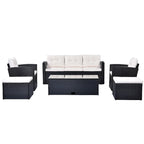 6 Piece Outdoor Patio Furniture Set, All-Weather Wicker Rattan Sectional Sofa Set with 2 Chairs, Ottomans and Coffee Table