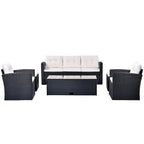 6 Piece Outdoor Patio Furniture Set, All-Weather Wicker Rattan Sectional Sofa Set with 2 Chairs, Ottomans and Coffee Table
