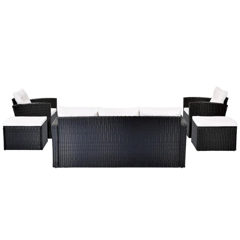 6 Piece Outdoor Patio Furniture Set, All-Weather Wicker Rattan Sectional Sofa Set with 2 Chairs, Ottomans and Coffee Table