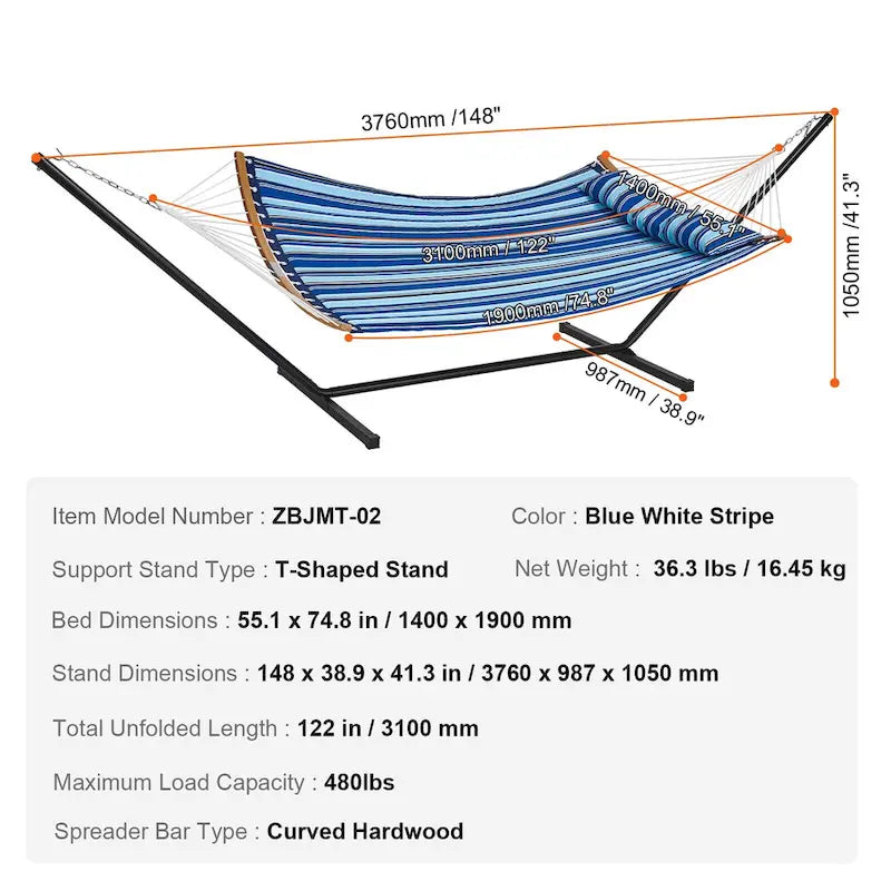 Hammock with Stand Included for Outdoor Freestanding Hammock