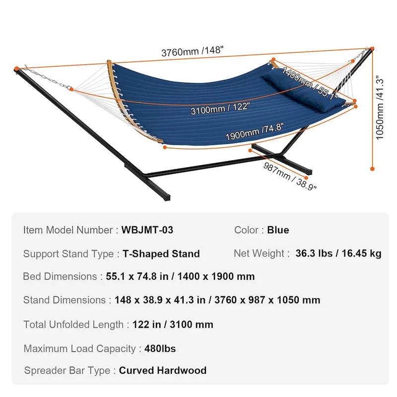 Hammock with Stand Included for Outdoor Freestanding Hammock