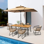 7-PC Outdoor Patio Dining Set Rectangular Aluminum Table with Umbrella Hole with Rattan Chair