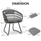 7-PC Outdoor Patio Dining Set Rectangular Aluminum Table with Umbrella Hole with Rattan Chair