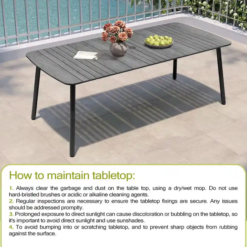 7-PC Outdoor Patio Dining Set Rectangular Aluminum Table with Umbrella Hole with Rattan Chair