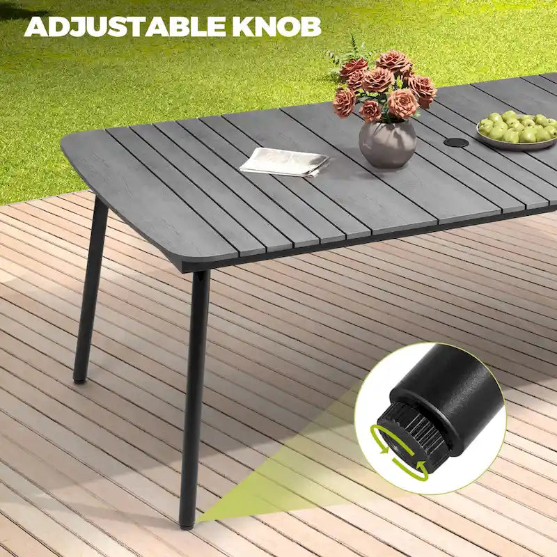 7-PC Outdoor Patio Dining Set Rectangular Aluminum Table with Umbrella Hole with Rattan Chair