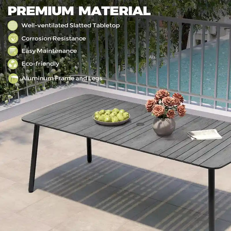 7-PC Outdoor Patio Dining Set Rectangular Aluminum Table with Umbrella Hole with Rattan Chair