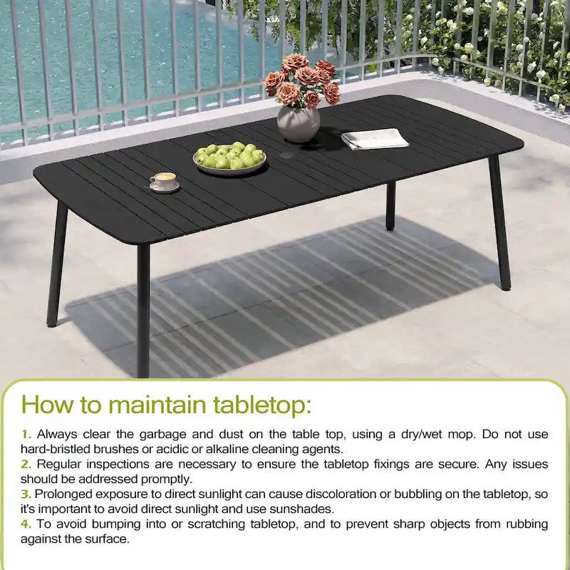 7-PC Outdoor Patio Dining Set Rectangular Aluminum Table with Umbrella Hole with Rattan Chair