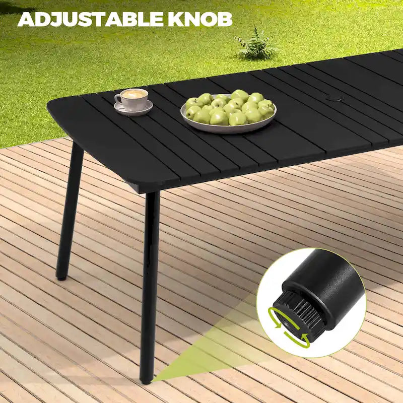 7-PC Outdoor Patio Dining Set Rectangular Aluminum Table with Umbrella Hole with Rattan Chair