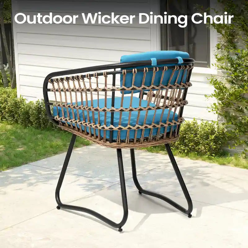 7-PC Outdoor Patio Dining Set Rectangular Aluminum Table with Umbrella Hole with Rattan Chair