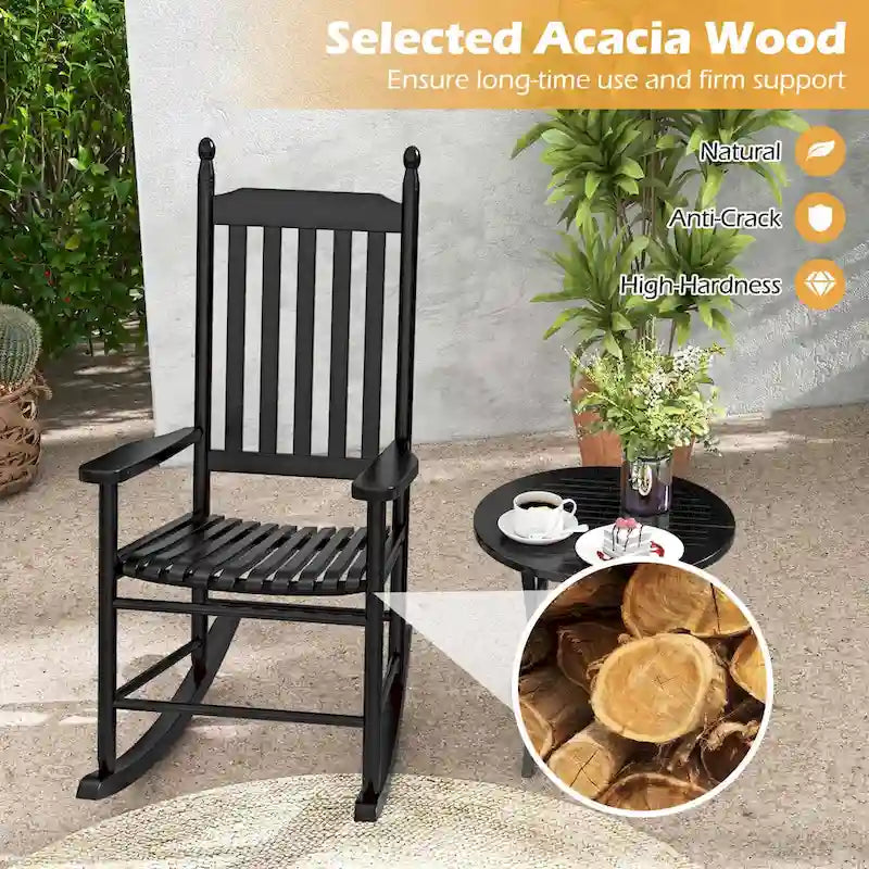 Costway Outdoor Wooden Rocking Chair with Solid Rocking Base Slatted - See Details