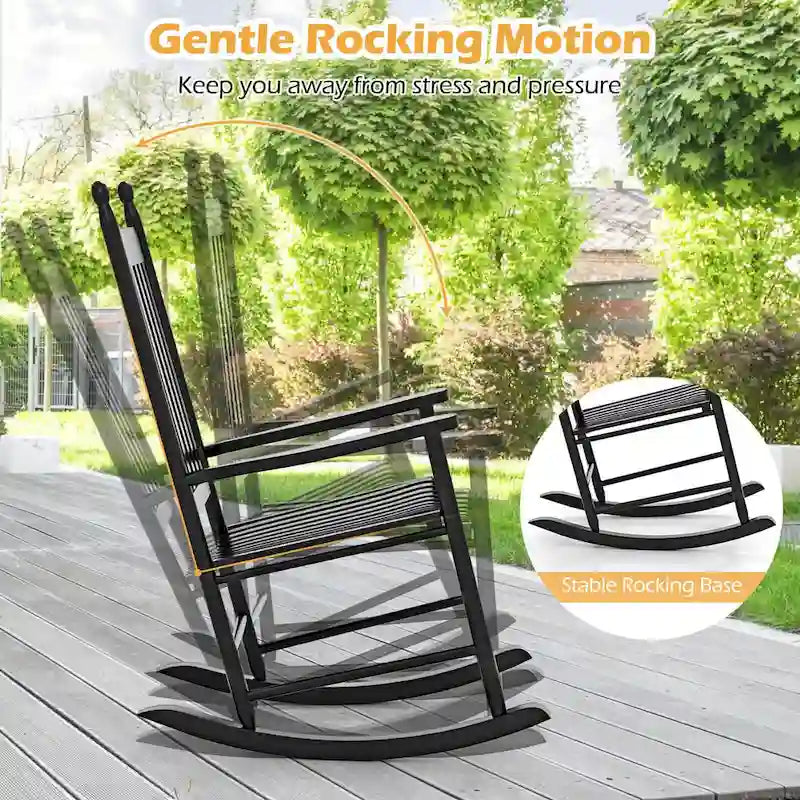 Costway Outdoor Wooden Rocking Chair with Solid Rocking Base Slatted - See Details
