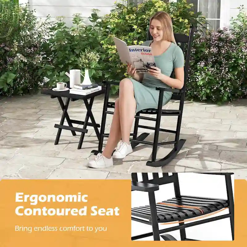 Costway Outdoor Wooden Rocking Chair with Solid Rocking Base Slatted - See Details