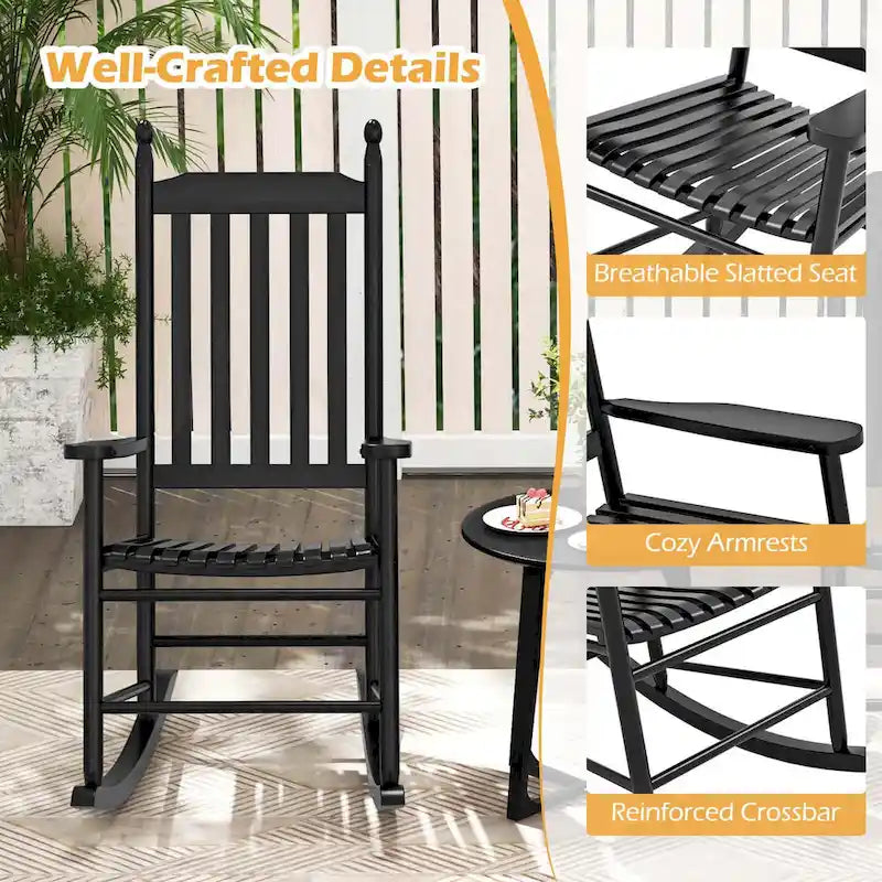 Costway Outdoor Wooden Rocking Chair with Solid Rocking Base Slatted - See Details