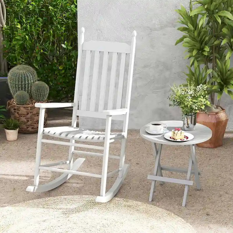 Costway Outdoor Wooden Rocking Chair with Solid Rocking Base Slatted - See Details
