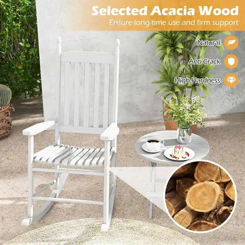 Costway Outdoor Wooden Rocking Chair with Solid Rocking Base Slatted - See Details