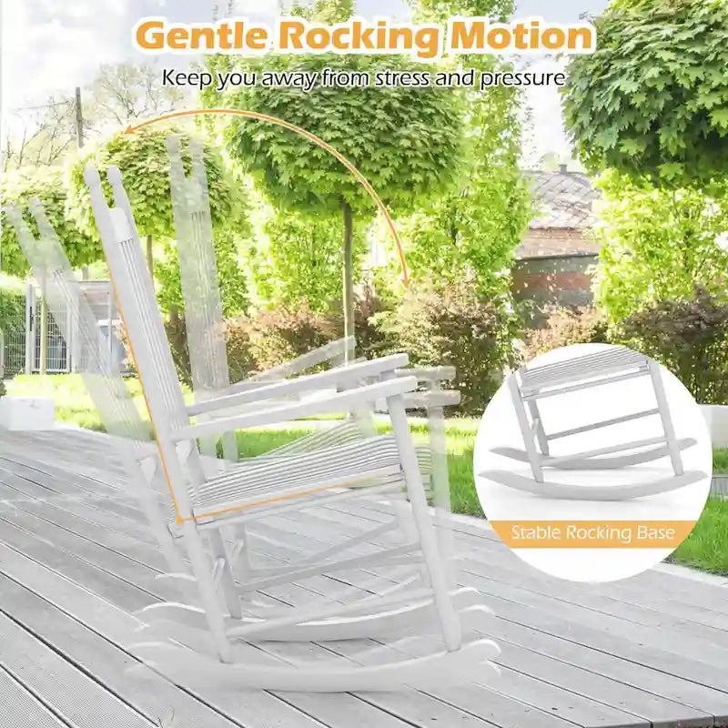 Costway Outdoor Wooden Rocking Chair with Solid Rocking Base Slatted - See Details