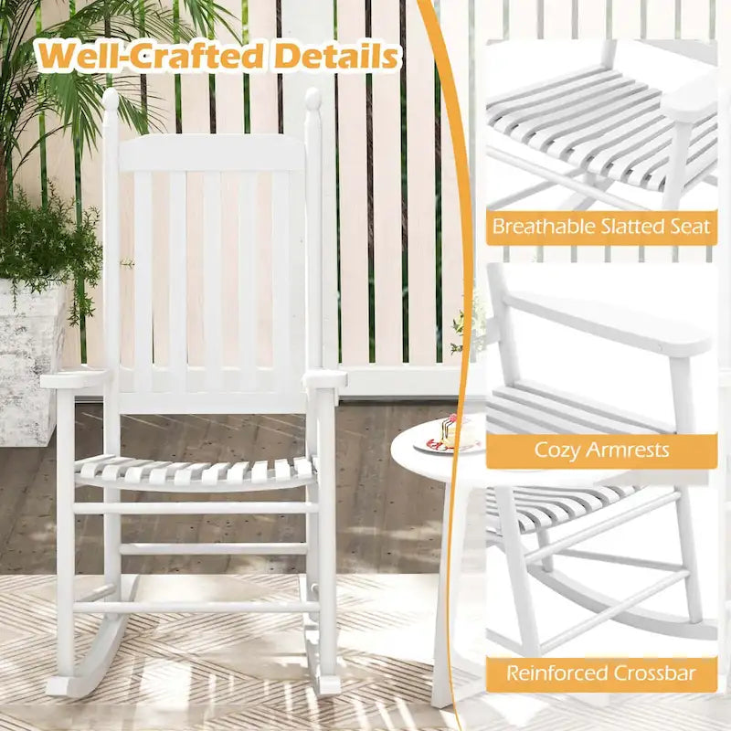 Costway Outdoor Wooden Rocking Chair with Solid Rocking Base Slatted - See Details