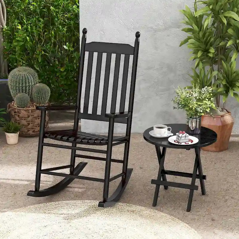 Costway Outdoor Wooden Rocking Chair with Solid Rocking Base Slatted - See Details