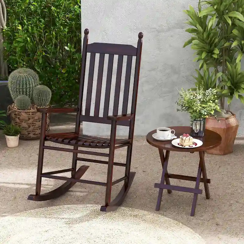 Costway Outdoor Wooden Rocking Chair with Solid Rocking Base Slatted - See Details
