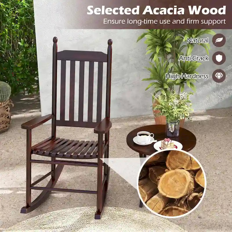 Costway Outdoor Wooden Rocking Chair with Solid Rocking Base Slatted - See Details