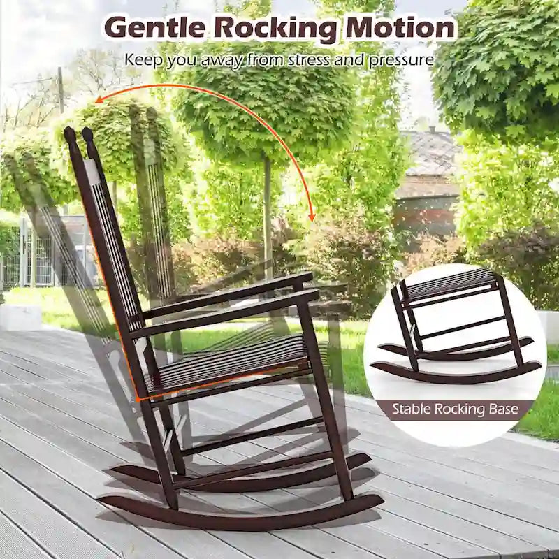 Costway Outdoor Wooden Rocking Chair with Solid Rocking Base Slatted - See Details