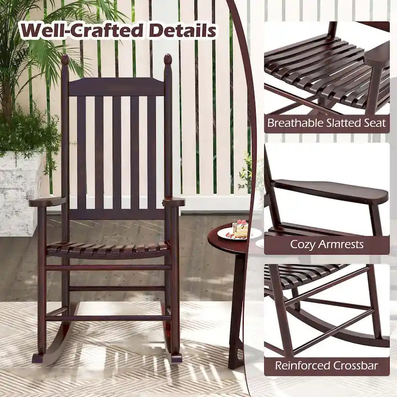 Costway Outdoor Wooden Rocking Chair with Solid Rocking Base Slatted - See Details