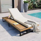 Outdoor Chaise Lounge Chair Set of 1/2, Patio Sun Loungers Reclinings with Wood Side Table and 5-Position Adjustable Backrest