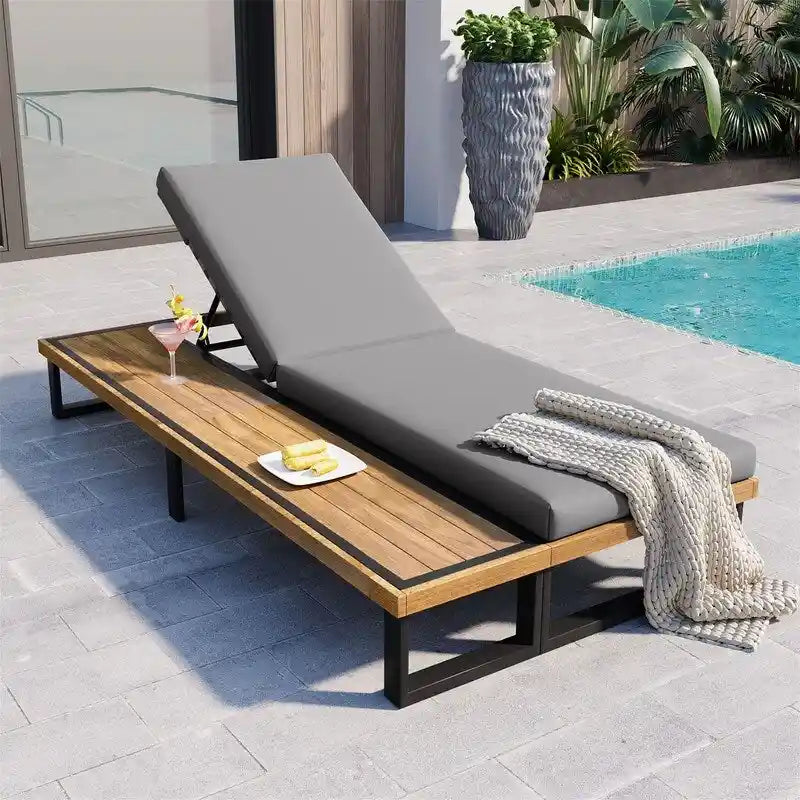 Outdoor Chaise Lounge Chair Set of 1/2, Patio Sun Loungers Reclinings with Wood Side Table and 5-Position Adjustable Backrest